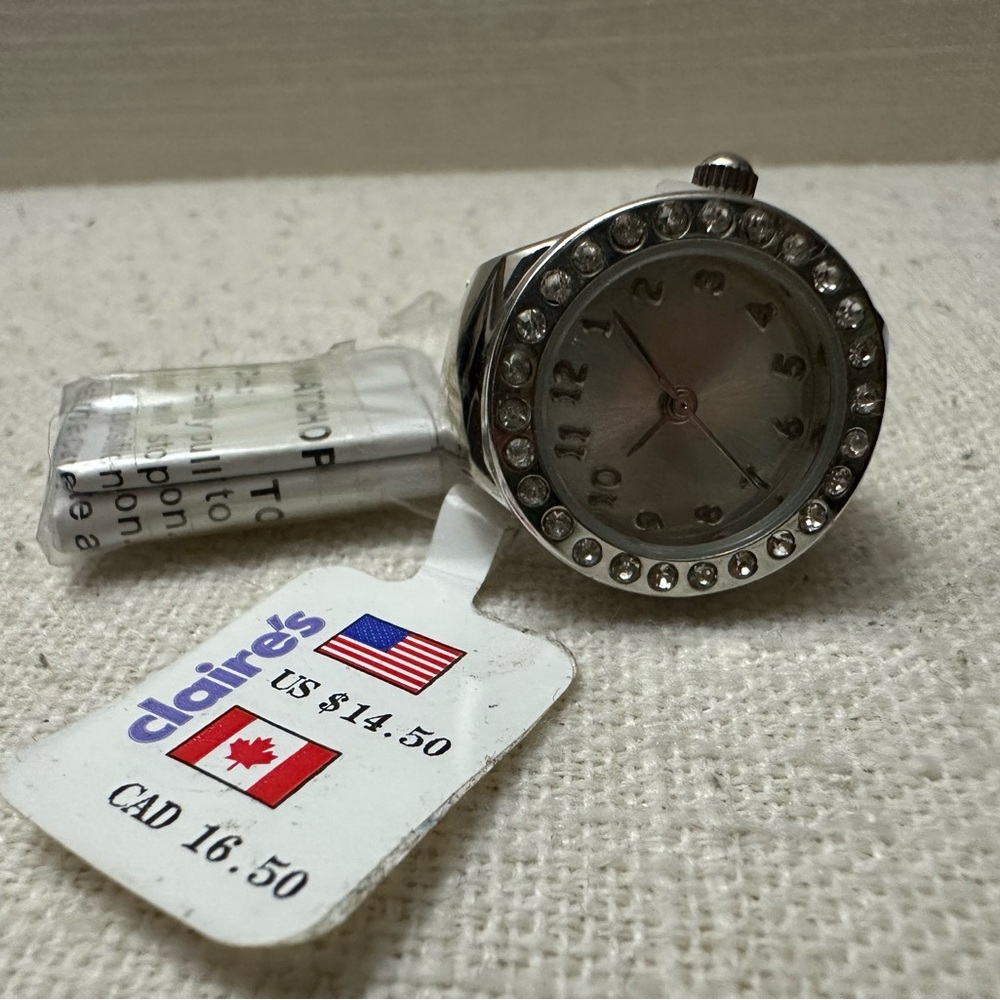 Claire's Silver Rhinestone Ring Watch